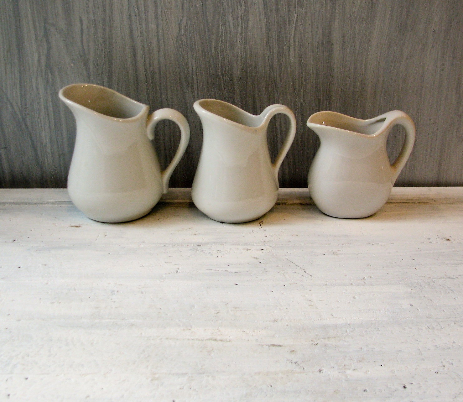 3 Vintage Small White Pitchers 1 McCoy 1 French All
