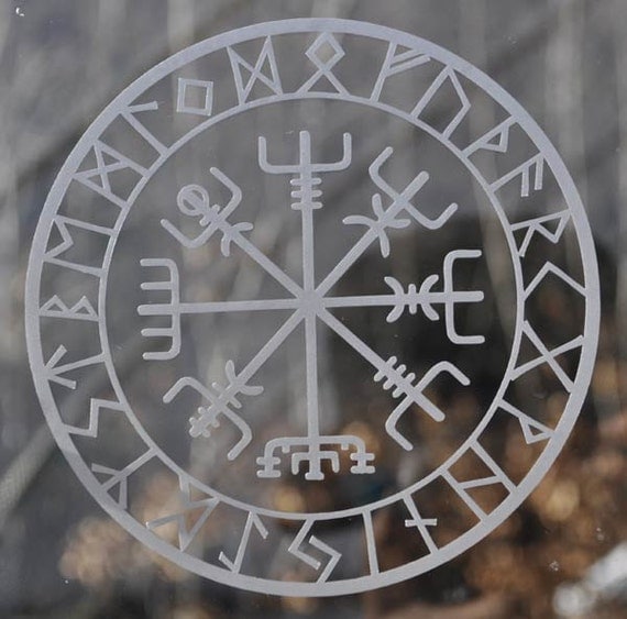 Viking protection runes vegvisir compass talisman etched glass