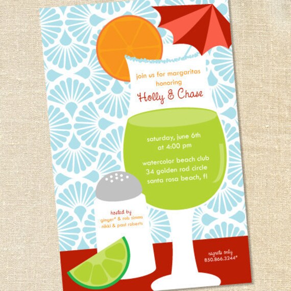 Sweet Wishes Salted Rim Margarita Pool Party Invitations - PRINTED - Digital File Also Available Il_570xn