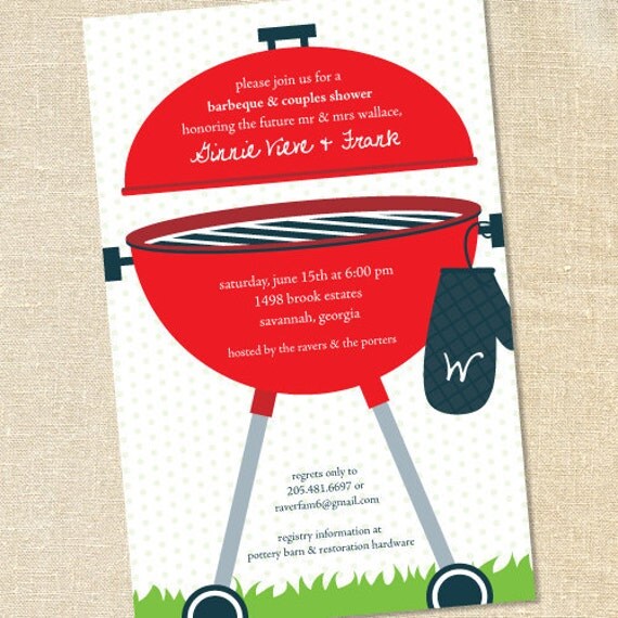 Sweet Wishes Red Grill with Monogrammed Potholder Invitations - PRINTED - Digital File Also Available Il_570xn