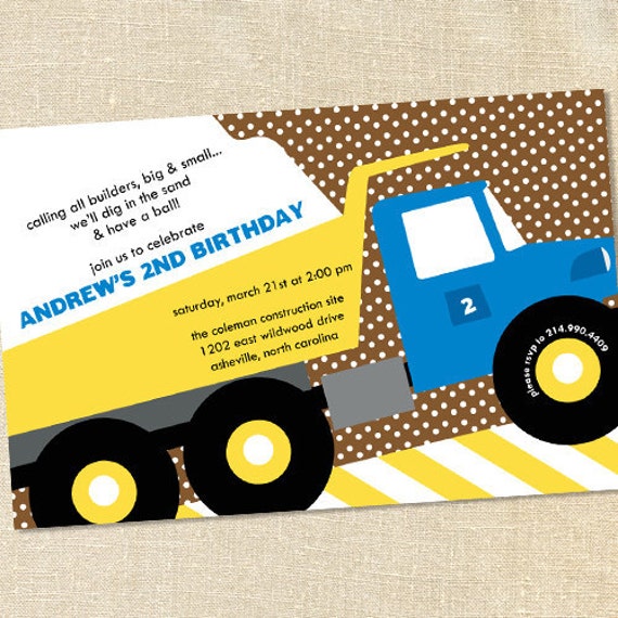 Sweet Wishes Little Blue Dump Truck Invitations - PRINTED - Digital File Also Available Il_570xn