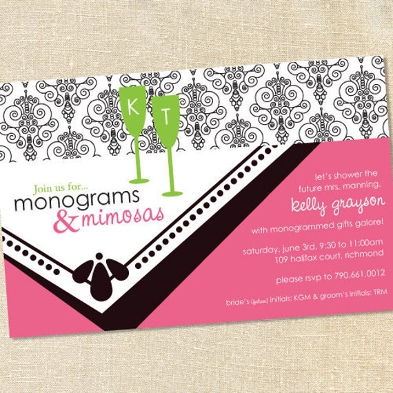 Sweet Wishes Monogams & Mimosas Champagne Brunch Invitations - PRINTED - Digital File Also Available Il_570xn