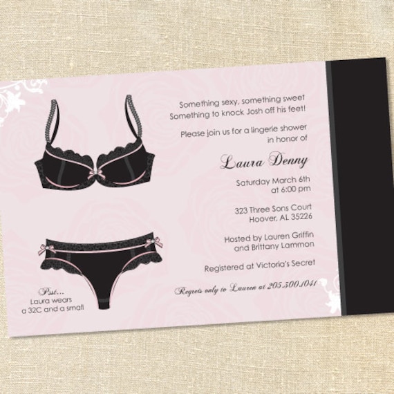 Sweet Wishes Pink & Black Lacy Lingerie Party Invitations - PRINTED - Digital File Also Available Il_570xn