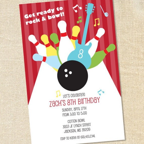 Sweet Wishes Rock & Bowl Bowling Birthday Party Invitations - PRINTED - Digital File Also Available Il_570xn