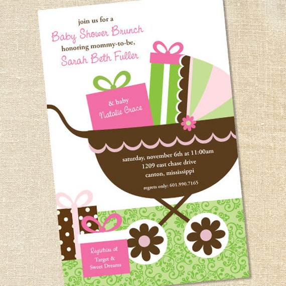 Sweet Wishes Modern Carriage Bassinet Baby Shower Invitations - PRINTED - Digital File Also Available Il_570xn