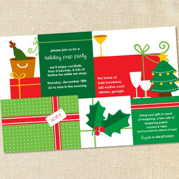 Sweet Wishes Christmas Holiday Wrapping Prep Party Invitations- PRINTED - Digital File Also Available Il_570xn