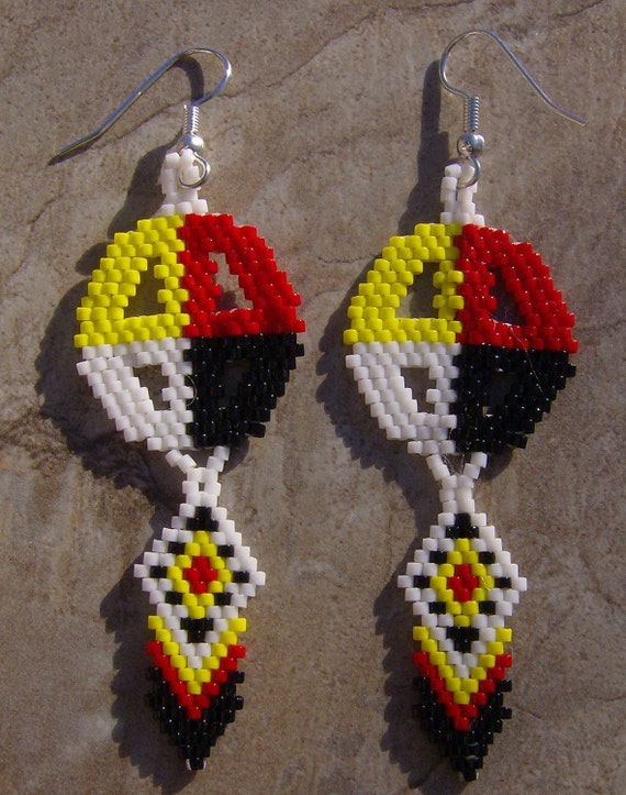 Medicine Wheel Earrings Hand Made Seed Beaded Native Inspired