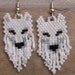 White Wolf Earrings Hand Made Seed Beaded