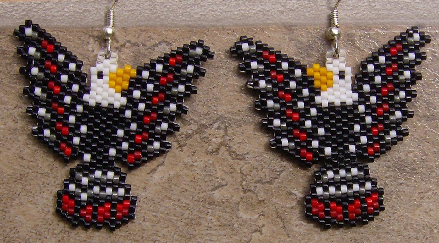 Tribal Eagle Earrings Hand Made Seed Beaded Native Inspired