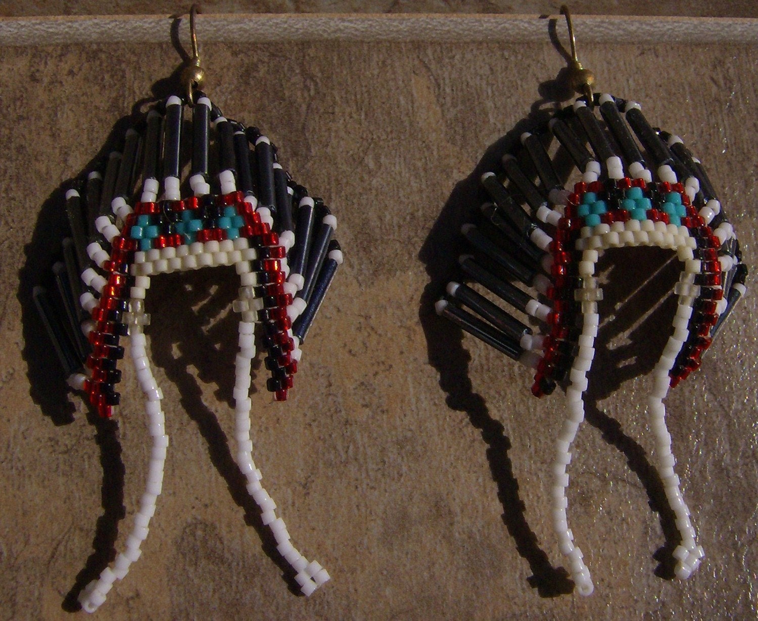 Hand Made Beaded Indian Headdress Earrings