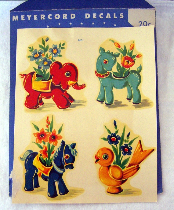 Vintage Meyercord Animal Flower Pots Decals