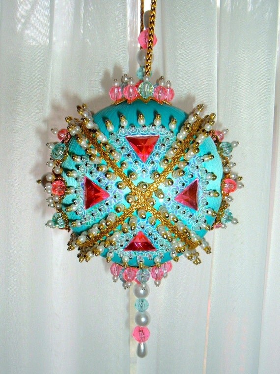 Satin beaded Christmas ornament kit Aqua Reef