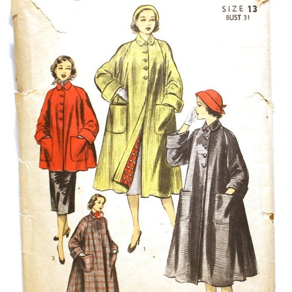 1950s Raglan Sleeve Swing Coat Pattern by CraftyAnnesArtistry
