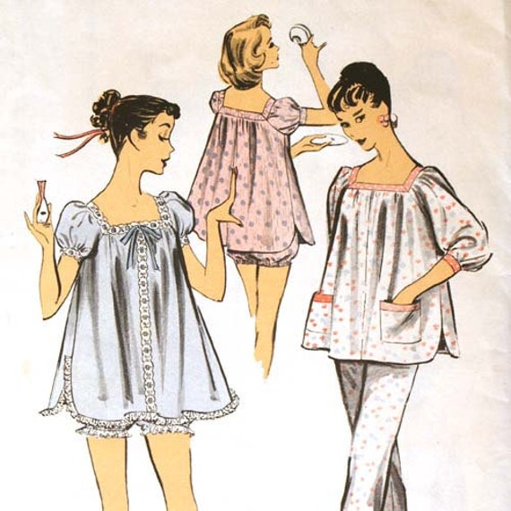 1950s Babydoll and Bloomer Pajamas Pattern Advance 8150 Bust