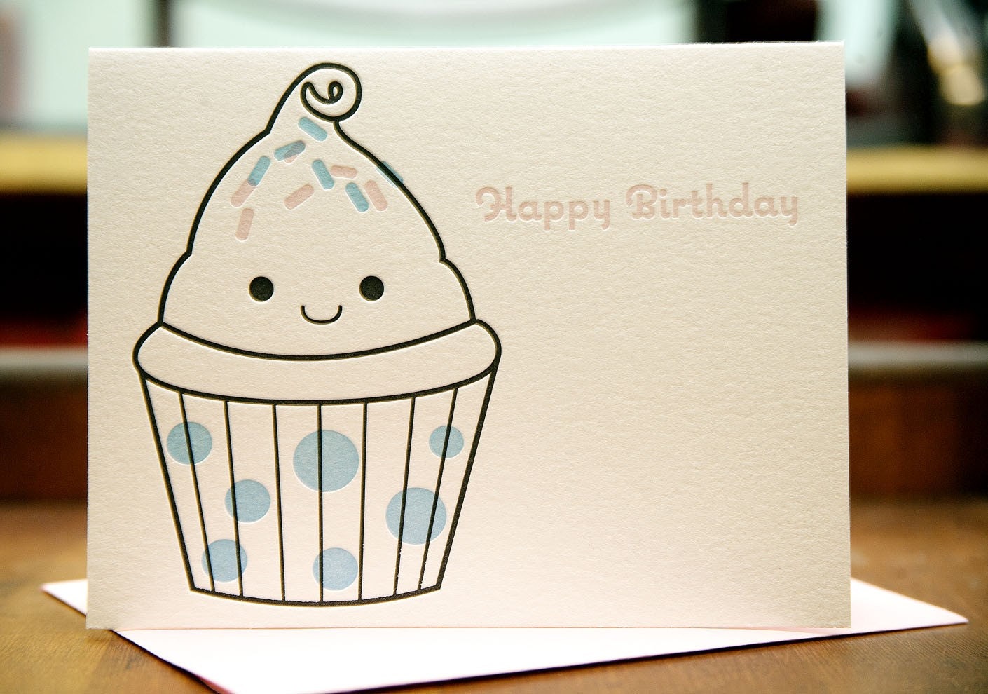 Kawaii Cupcake Happy Birthday Letterpress Card