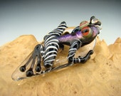 Purple Glass Frog Pendant Funky Black and White Striped Lampwork Borosilicate Focal Boro Bead Sun Catcher Totem VGW KT (made to order)