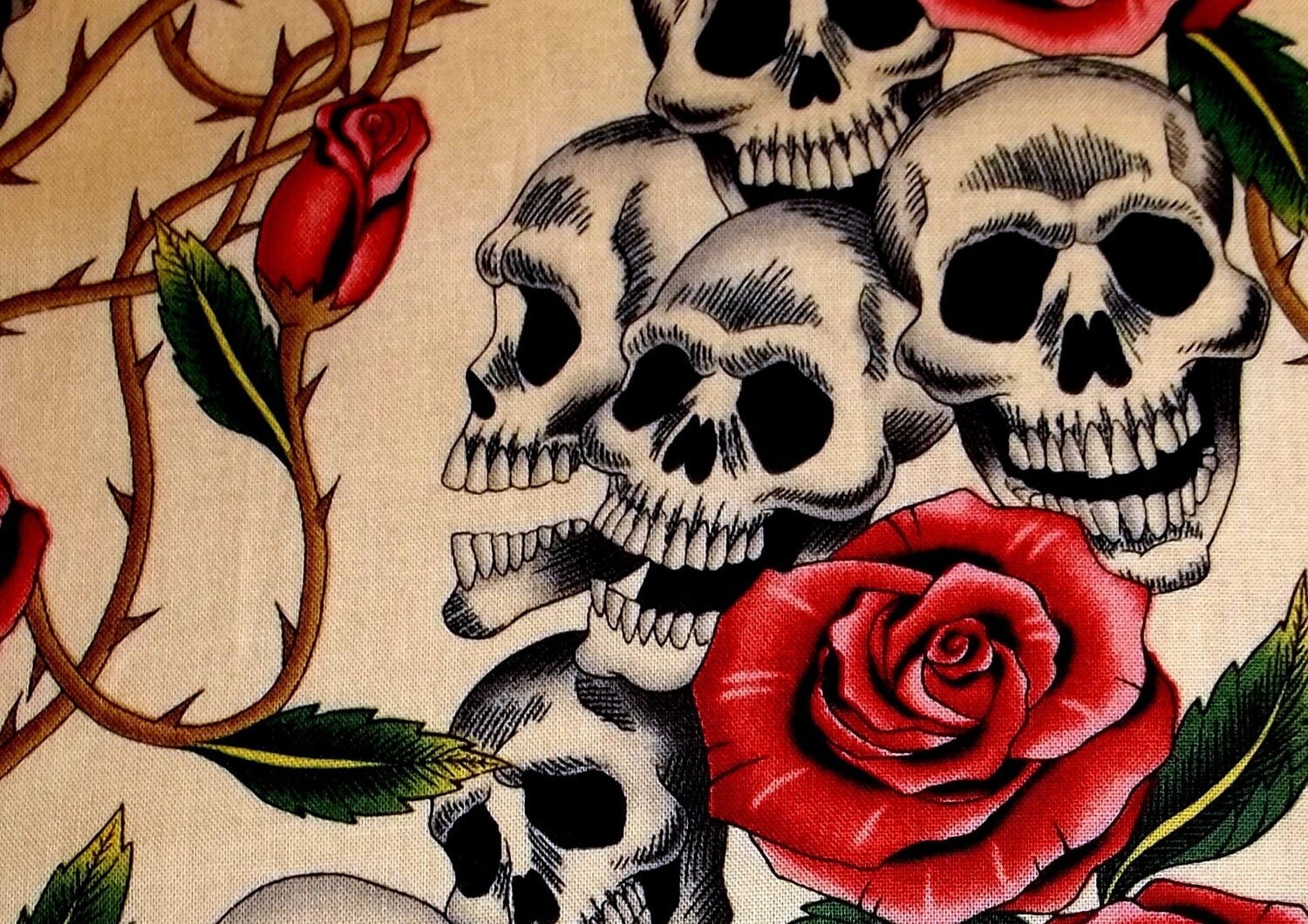 ALEXANDER HENRY skull rose tattoo quilt fabric