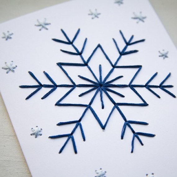 HOLIDAY Embroidery Card Kit Snowflakes on White