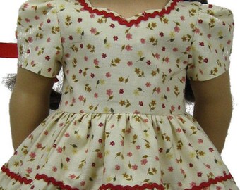 1940s Party Dress PDF sewing pattern for 18 inch American Girl doll tiered sweetheart neckline