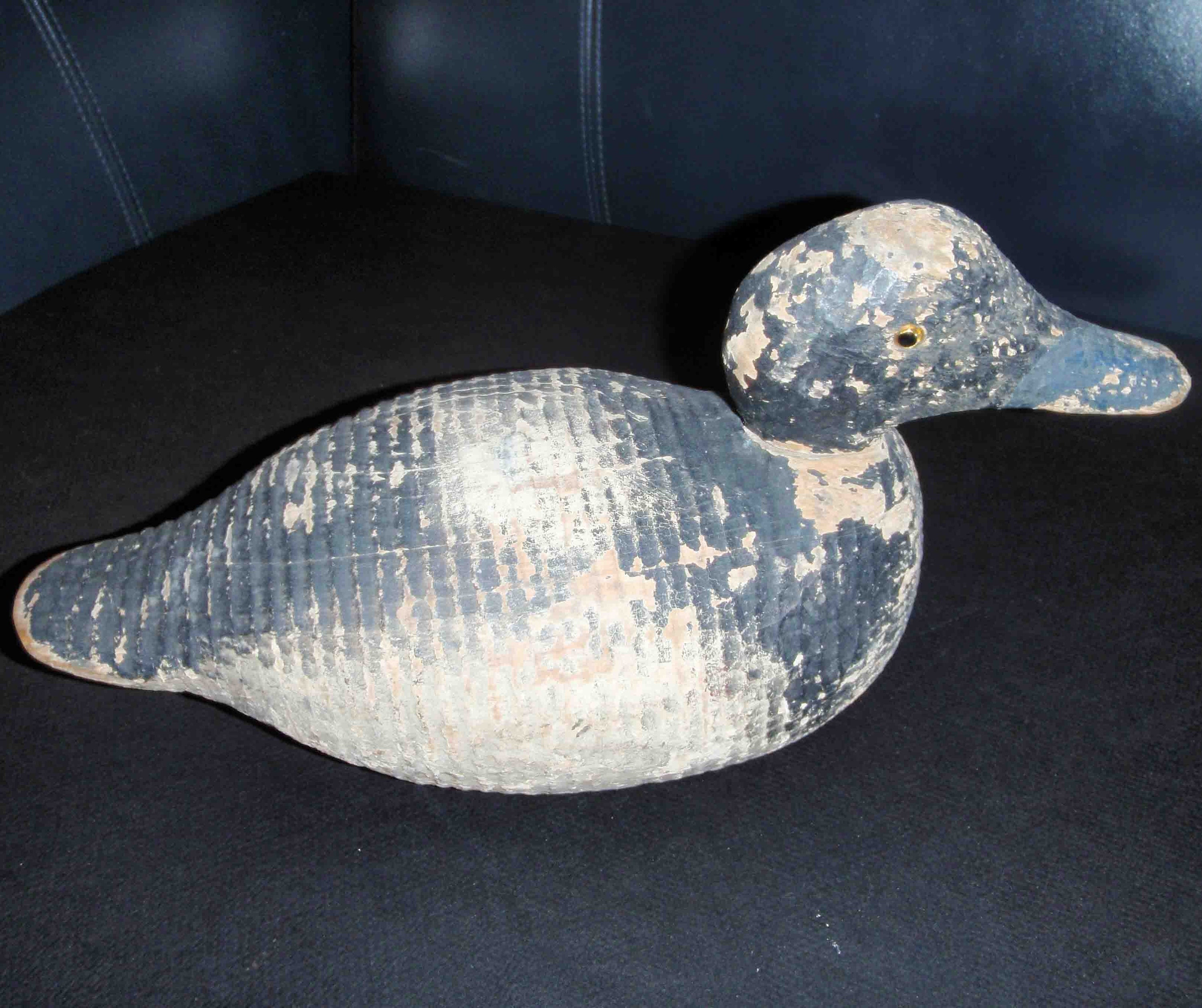 Antique Hand Carved Duck Decoy in Black and White