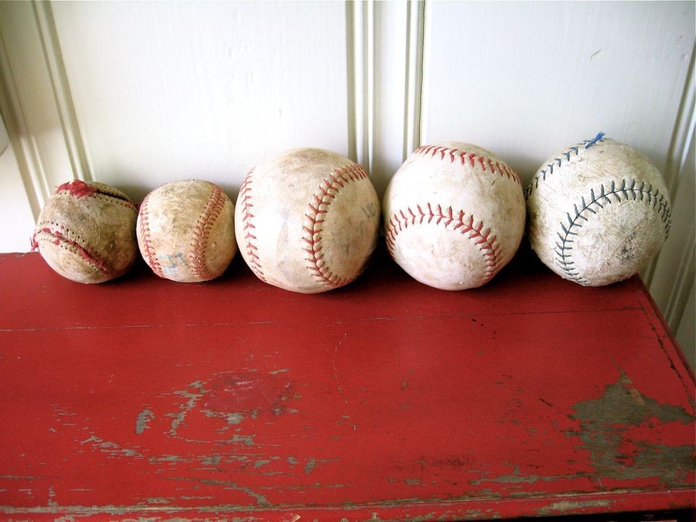 SALE Vintage Basket of Baseballs and Softballs