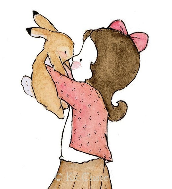 Children's Art Bunny Kiss B 8x10 Art Print