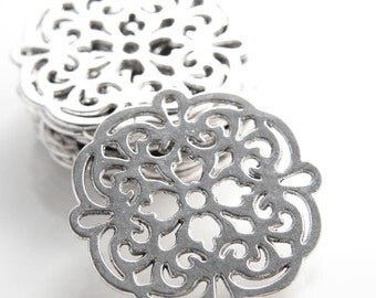 6pcs Oxidized Silver Tone Base Metal Charms-Flower 42mm (12983Y-G-37A)