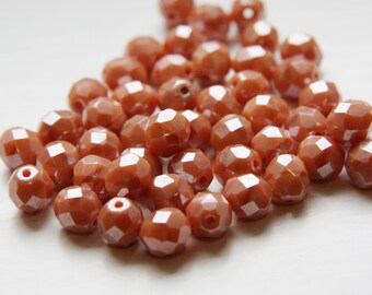 25pcs Czech Fire Polish Faceted Round-Pink Silk/Gold 8mm (FP8420)