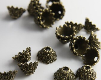 20 Pieces Antique Brass Tone Base Metal Findings-Cap 12x7mm (13355Y-T-1)