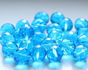 10pcs Czech Fire Polish Faceted Round-Transparent Aqua 12mm (FP12096)