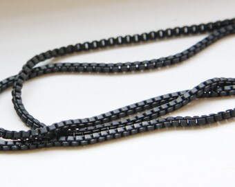 3 Feet Matte Black Plated Brass Base Chains-Box 2mm (418C07)