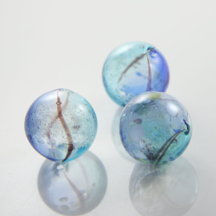 4pcs Hand Blown Hollow Glass BeadsRound Blue with by clbeads