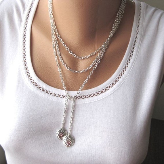 Extra long silver lariat necklace