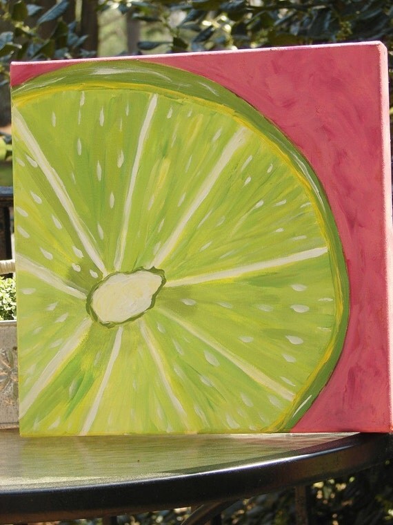 Original Acrylic Painting colorful Lime on gallery canvas