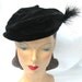 1940's Vintage Black Velvet Beret Hat with Horse Hair Plume 22