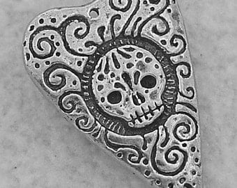 Green Girl Studios Pewter Love Never Dies Skull Heart Pendant