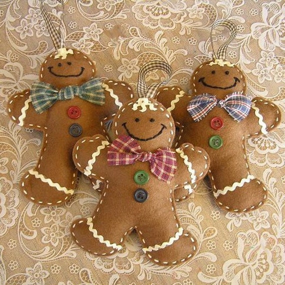 1 Stuffed Felt Gingerbread Man Christmas Ornaments Cookie Men