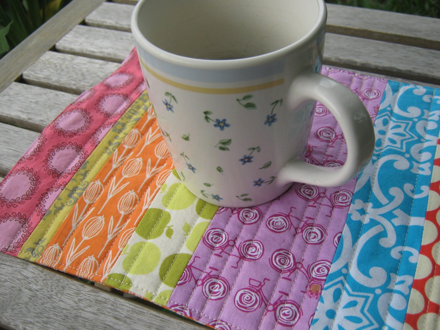Handmade Quilted Mug Rug in Colorful Brights