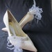 White Ostrich And Peacock Feather Adorned With Rhinestone Shoe Clips