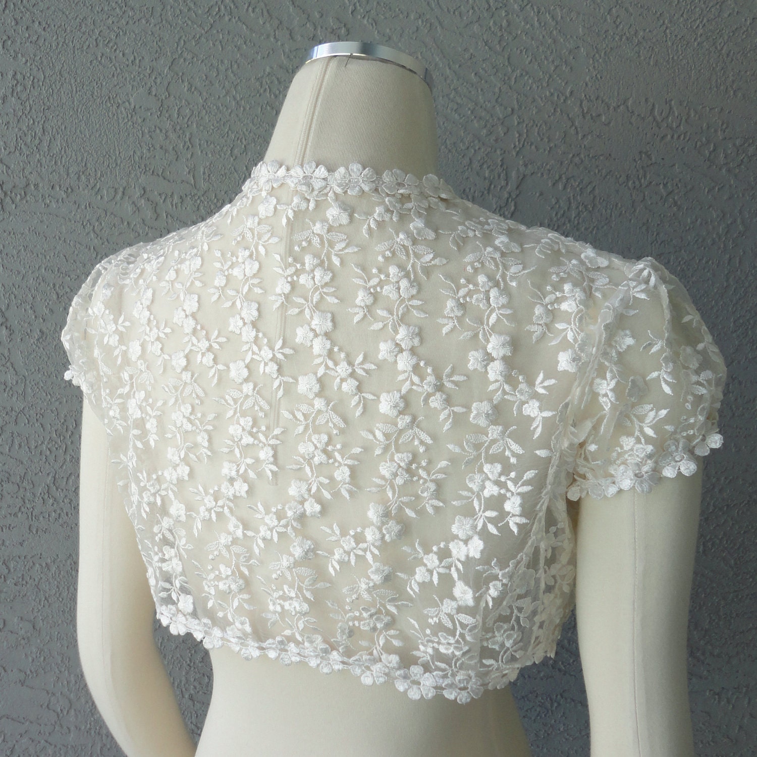 OOAK Wedding Bolero Shrug Ivory Embroidery Silk Lace Only ONE