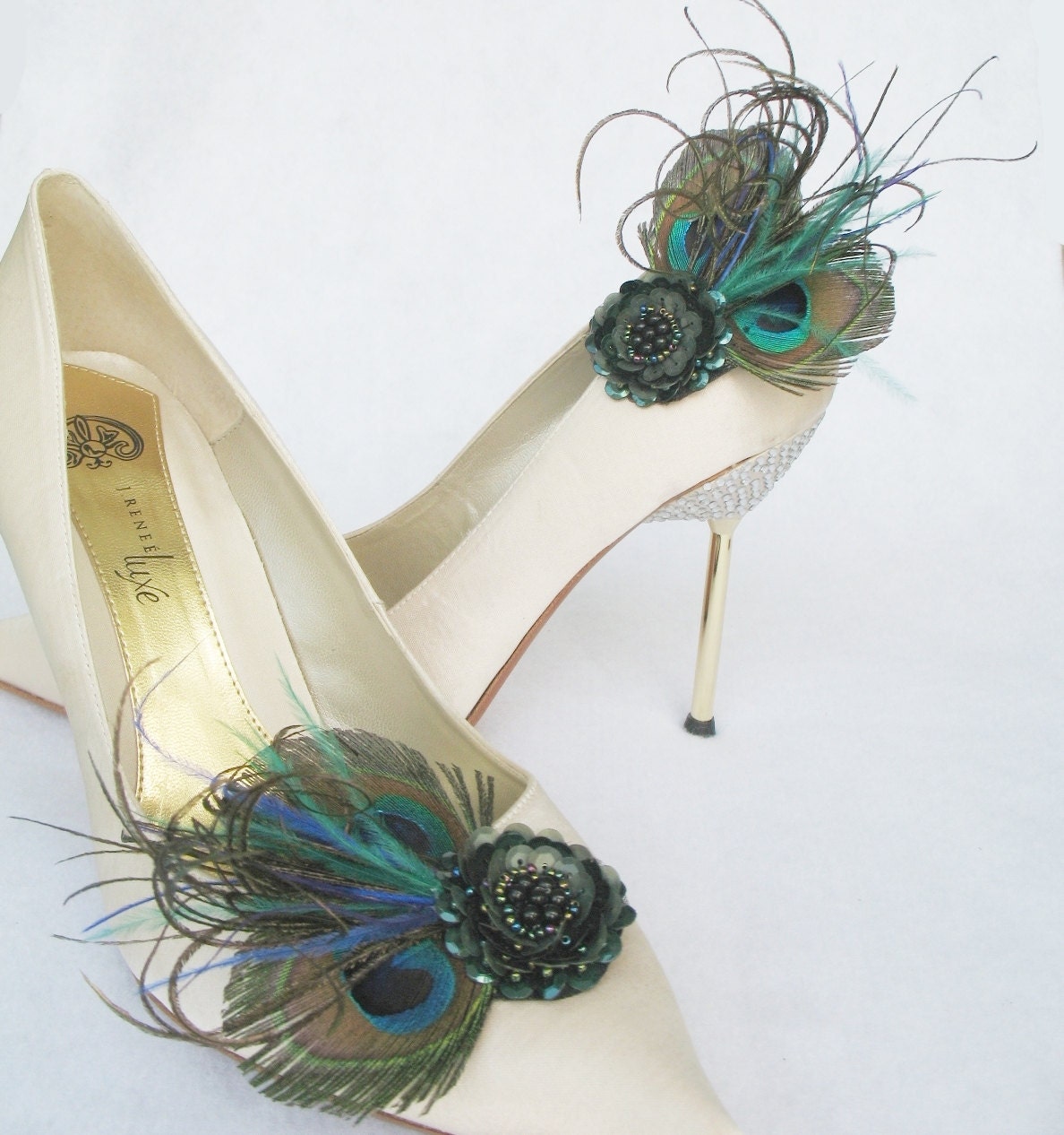 Wedding Bridal Party Peacock Feather Shoe Clips Set Of Two