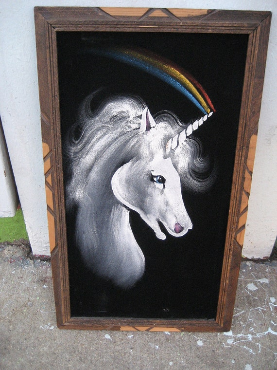 Vintage Magestic Unicorn Black Velvet Painting