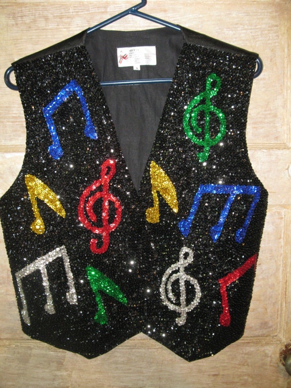 SEQUINED 80s Vest Rock n Roll unisex MUSICAL NOTE by jypsyecult