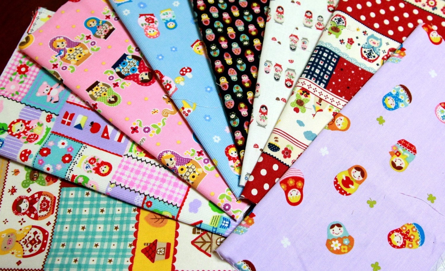 Matryoshka Russian Doll Fabric Scraps set of 8 pieces set E