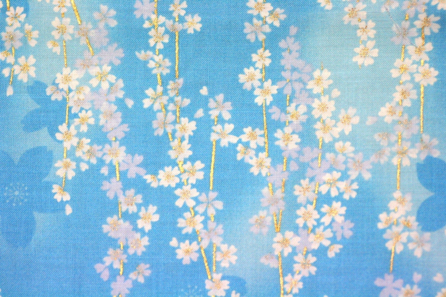 Beautiful Sakura flower on blue Kimono print Design Japanese
