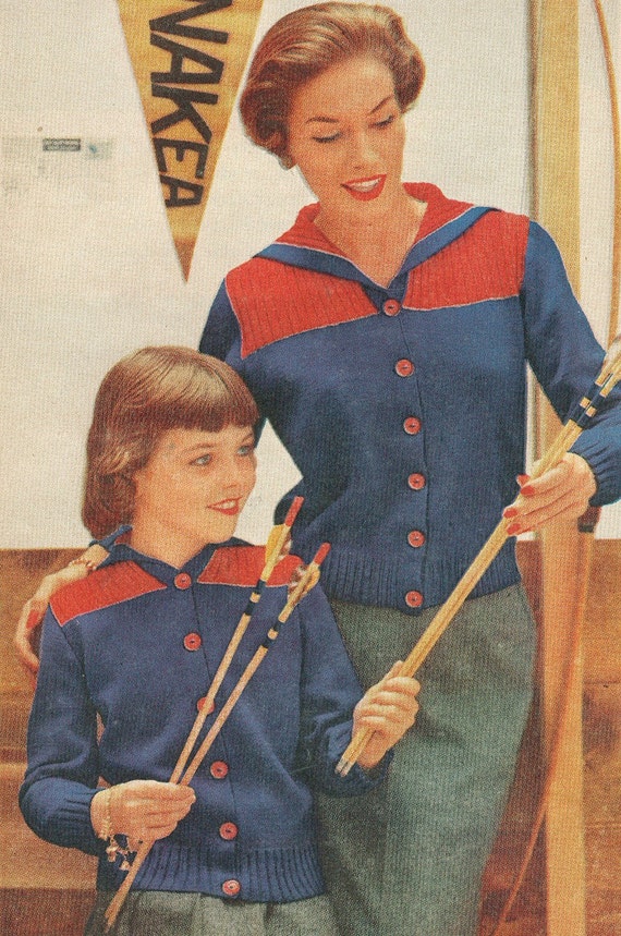 Vintage 1950s Sweater Jumper Knitting Pattern Mother Daughter 8664