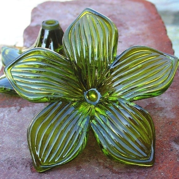 large plastic flower PLUMERIA chunky olive by PalomaAntigua
