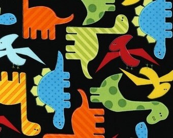 One (1) Yard - Multi Color Dinosaurs on Black Urban Zoologie AAK-11506-195 Bright