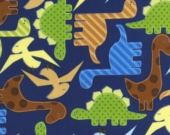 One (1) Yard - Multi Color Dinosaurs on Navy Urban Zoologie AAK-11506-9 Navy