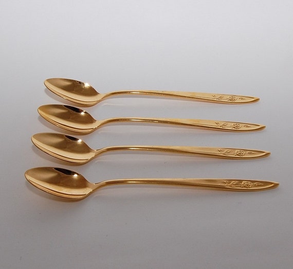 Oneida Community Gold Iced Tea Spoons My Rose Pattern